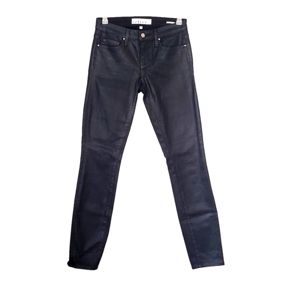 Velvet By Graham & Spencer Black Waxed Skinny Pants NEW Womens Size 25 Mid Rise - Picture 1 of 10